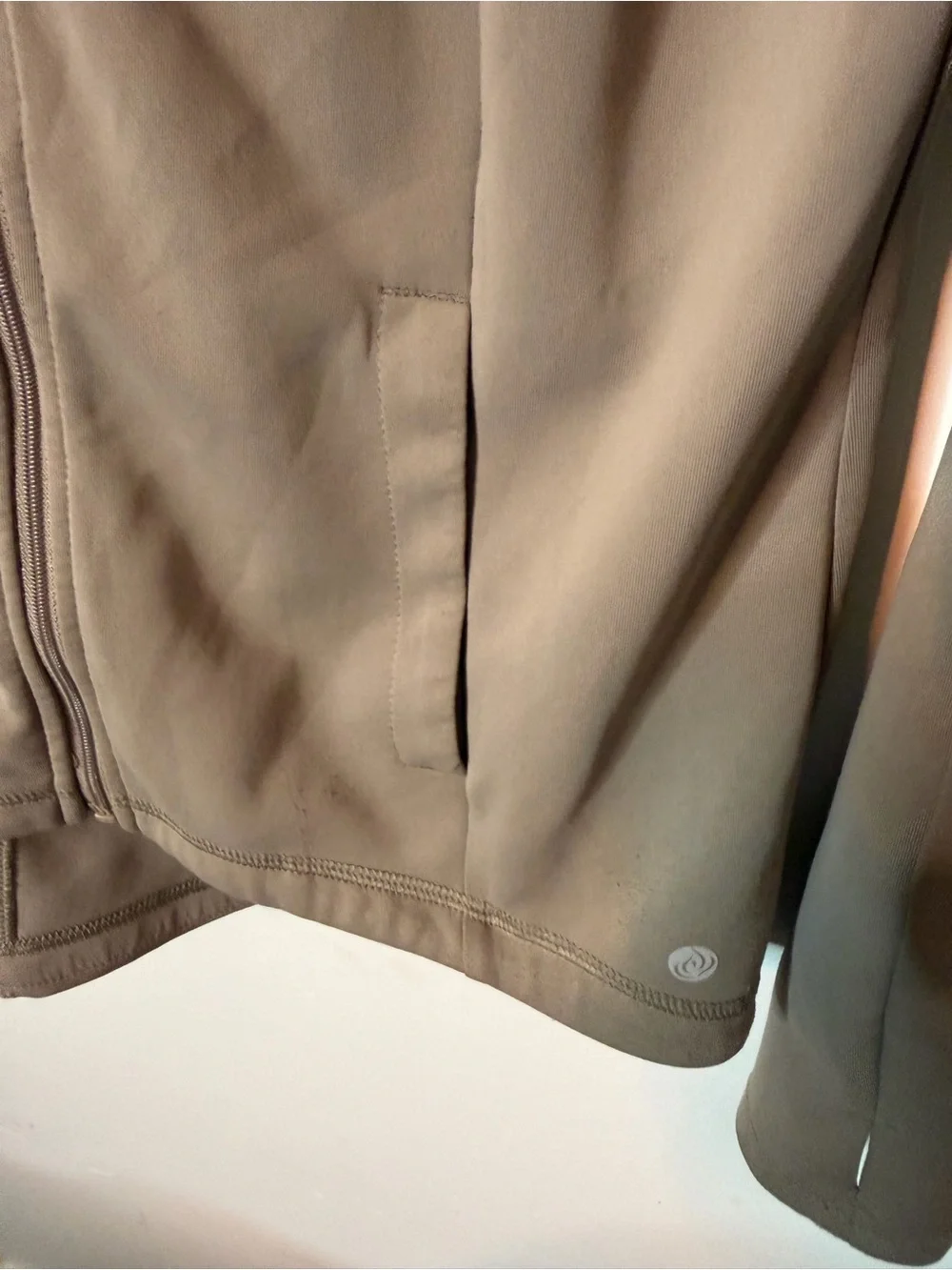 Women’s yoga fitness workout zip up - beige taupe
